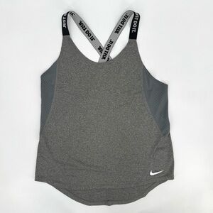 ⭐️Nike Dri-Fit Gray Tank Top M Crisscross Back Just Do It Straps Mesh Sporty Gym